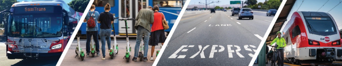 Collage of different public transportation modes